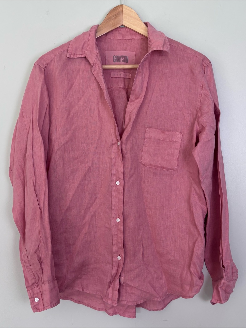 GRAYSON The Hero Button Up Shirt-Rose Pink-100% Linen-Relaxed Fit-Sz Medium (3)